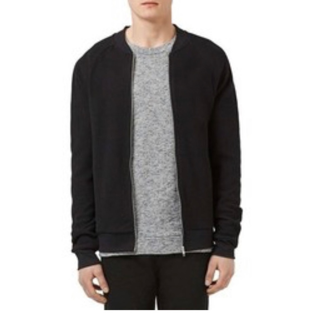 TOPMAN Mens Black Waffle Knit Bomber Jacket Minimalist Size XL